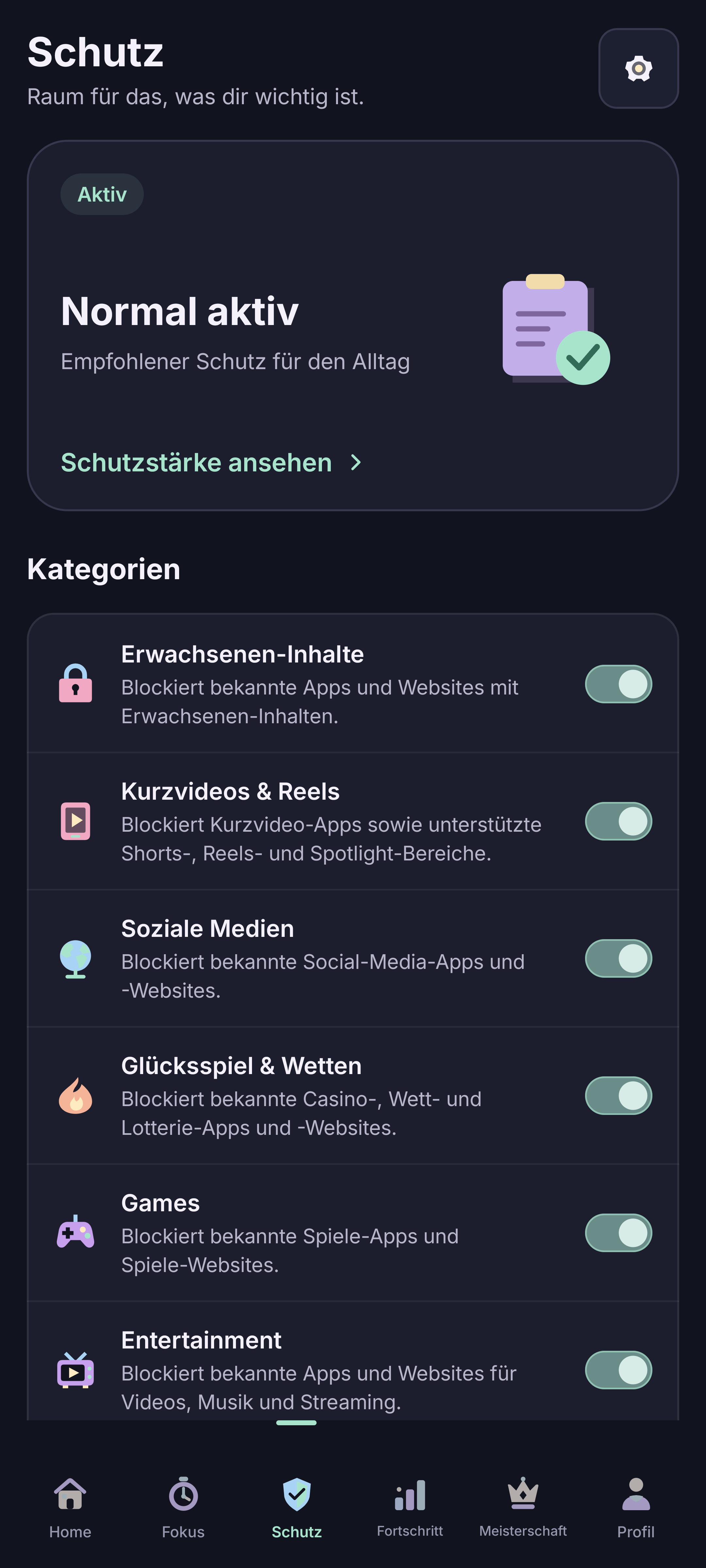 ZUHD auf Android: Schutz und persönliche Kategorien