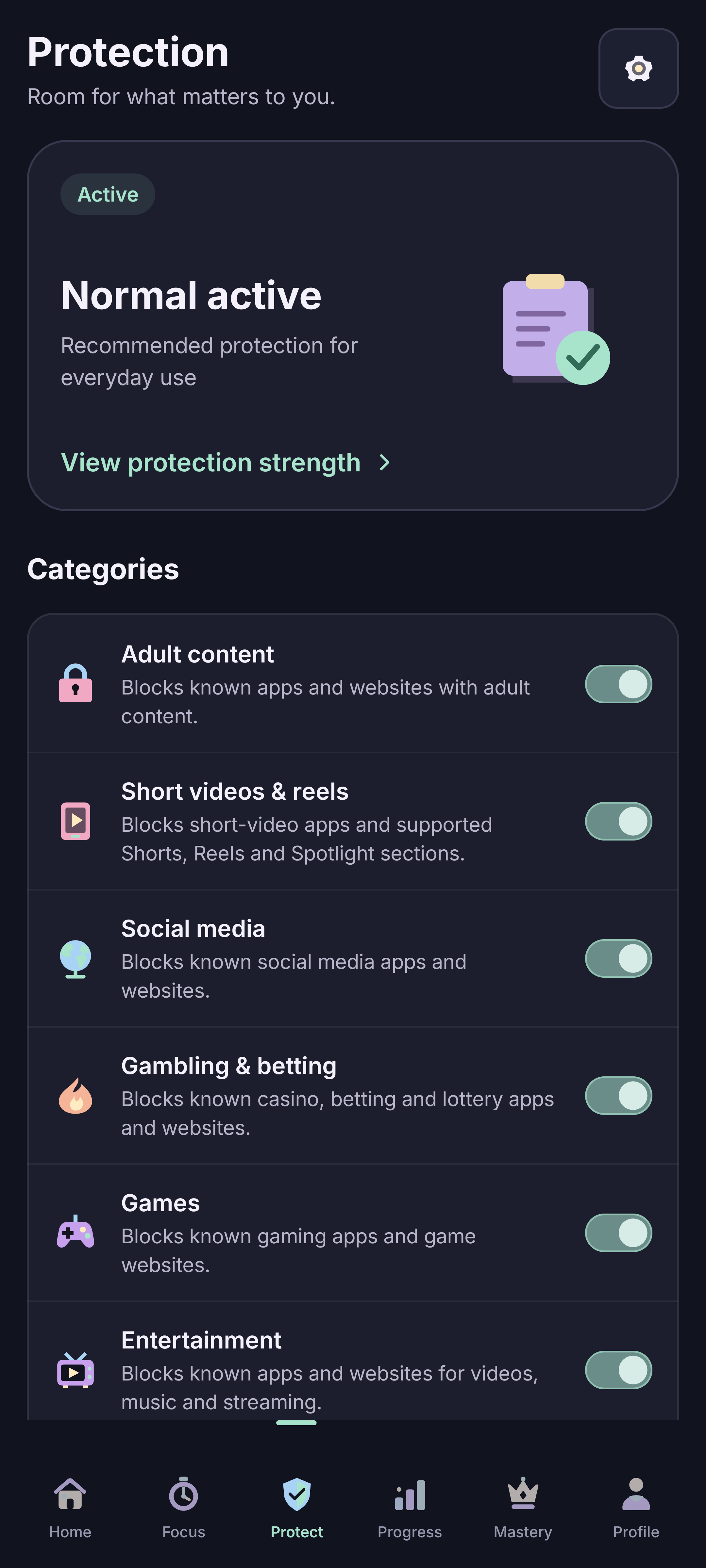 ZUHD on Android: protection and personal categories