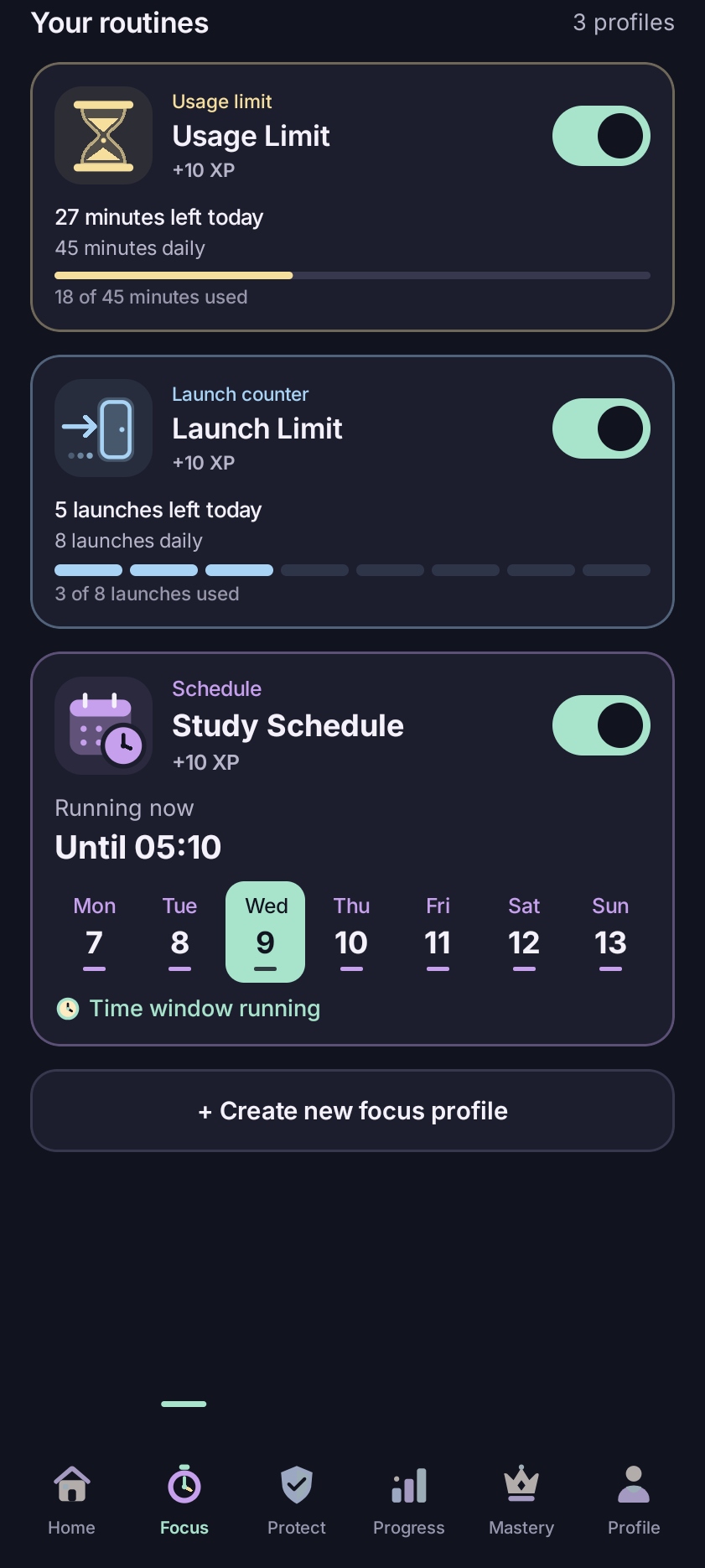 ZUHD on Android: focus profiles and timer